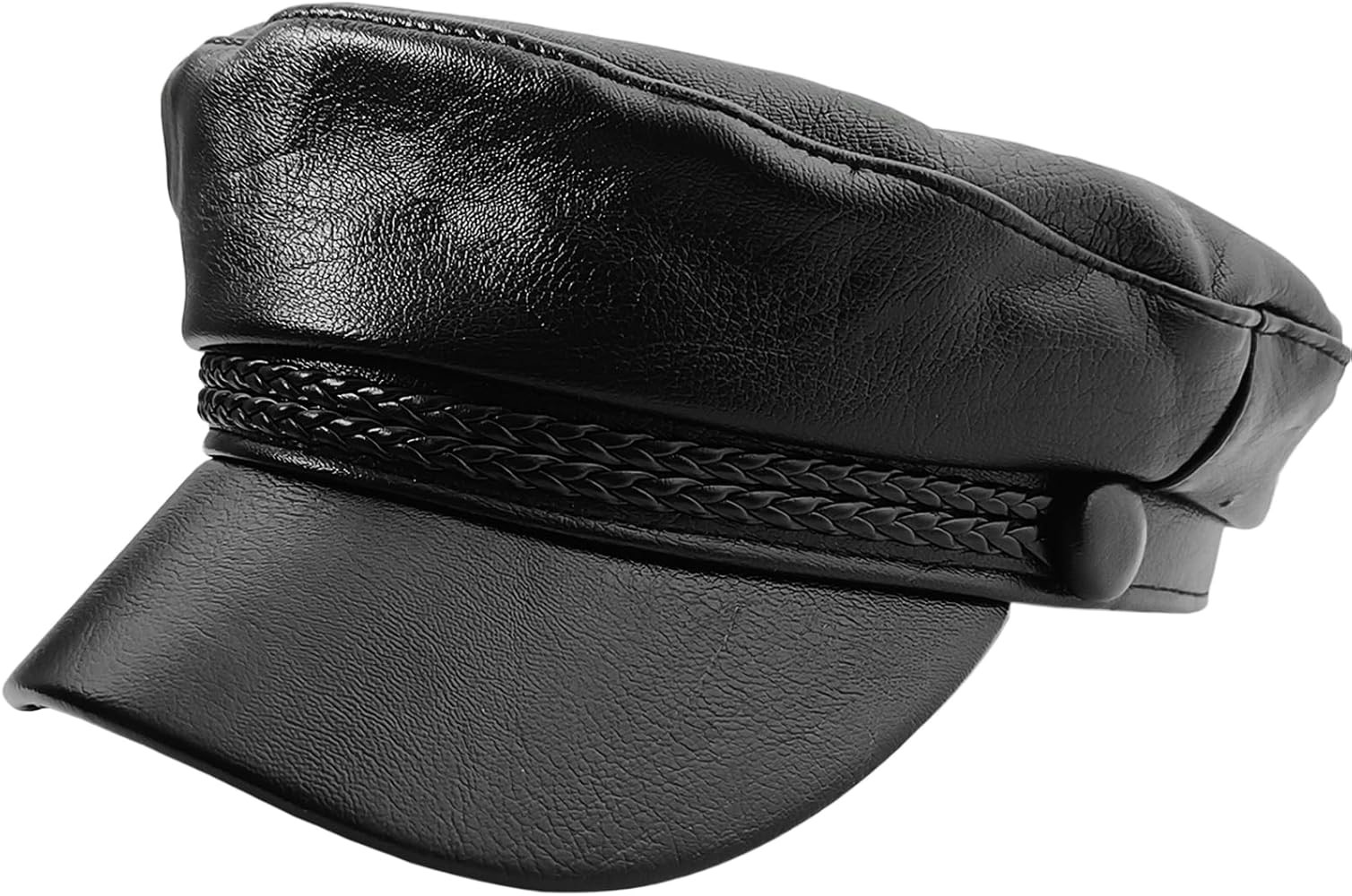 PU Leather Hat Leather Beret Baker Boy Hat Chauffeur Hat for Men and Women Black Beret Hats for W... | Amazon (US)