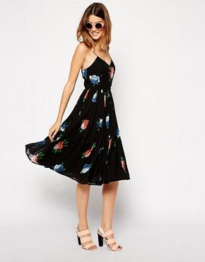 ASOS Midi Skater Dress with Pleated Skirt in Floral Print | ASOS US