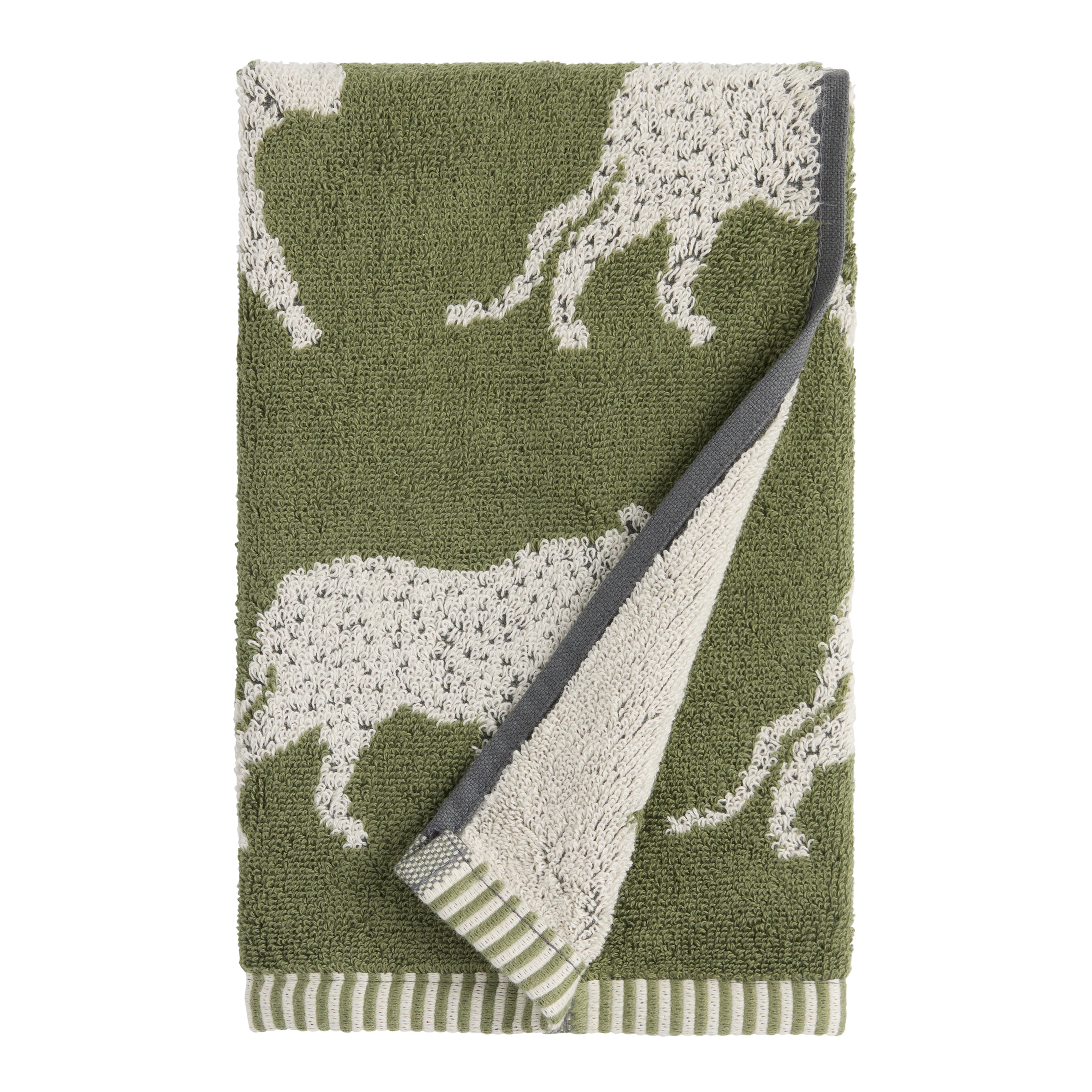 Milla Olive Green Leopard Terry Hand Towel | World Market