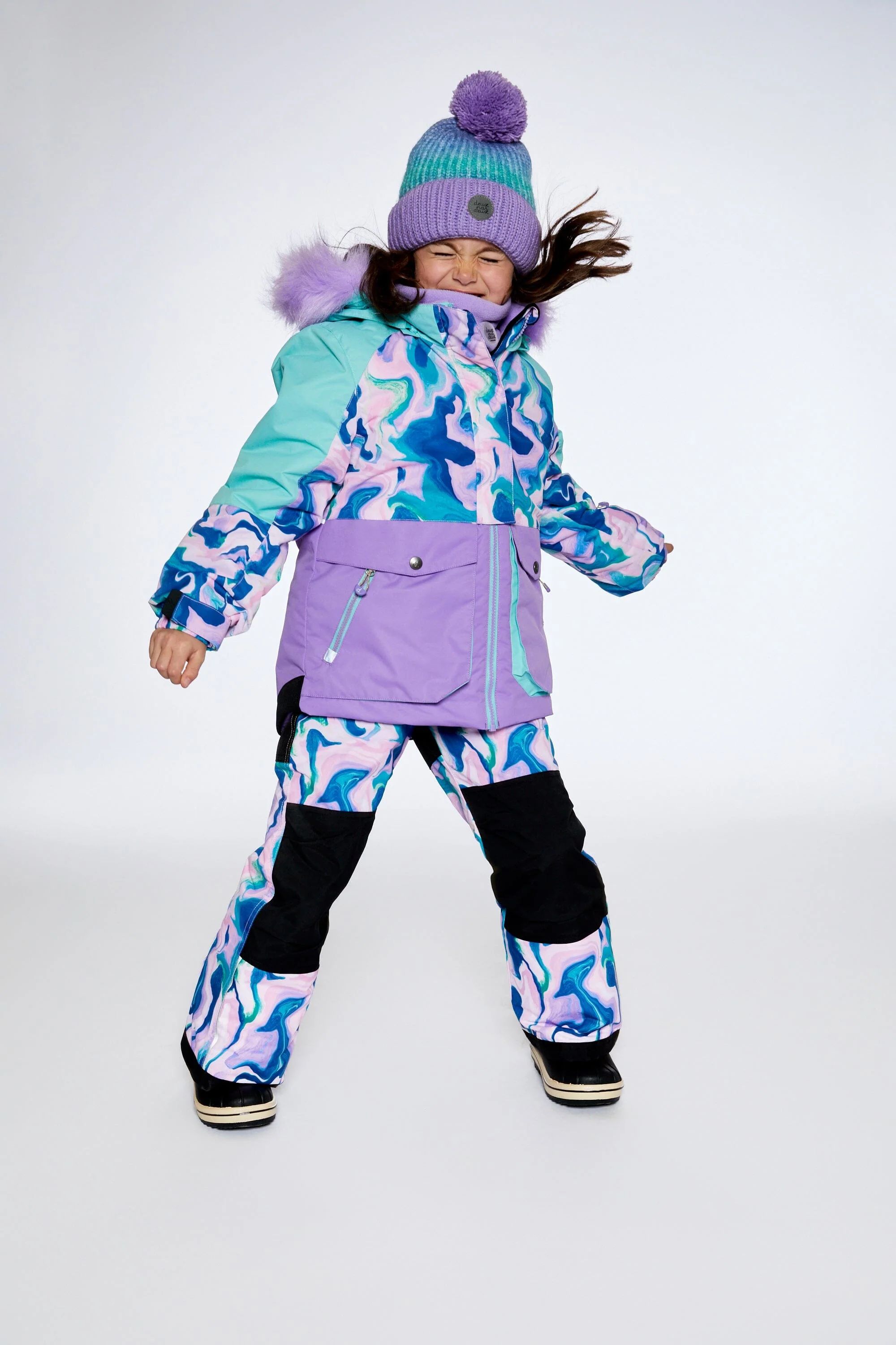 Two Piece Snowsuit Marbled Print With Colorblock | Deux par Deux Childrens Designer Clothing