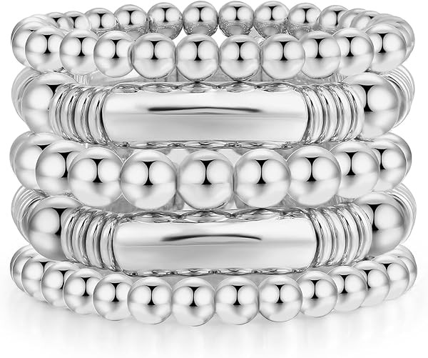 14K Gold Plated Bangles Bracelet for Women Chunky Curved Stacking Plated Bead Ball Stretchable Br... | Amazon (US)