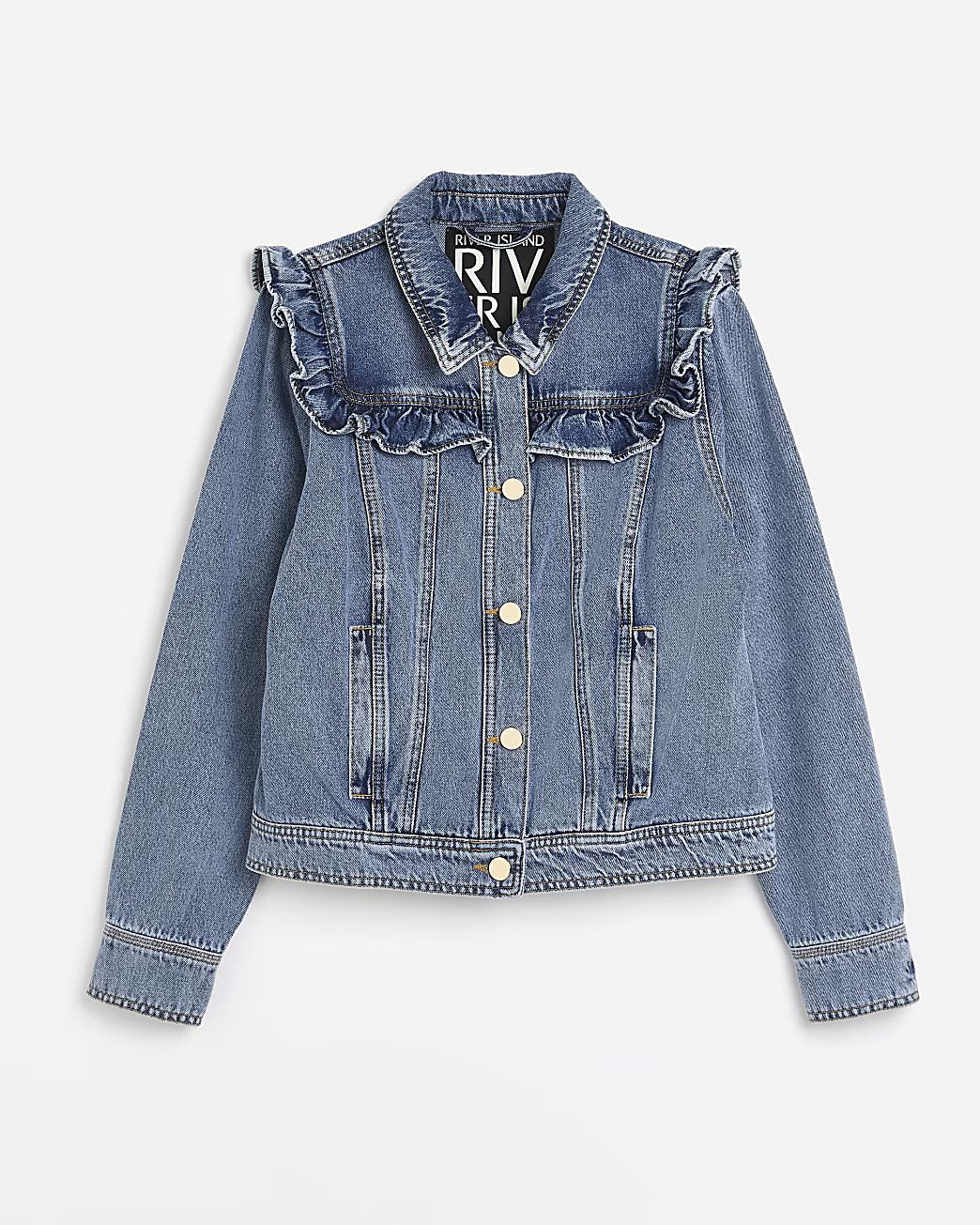 Blue frill detail denim jacket | River Island (UK & IE)