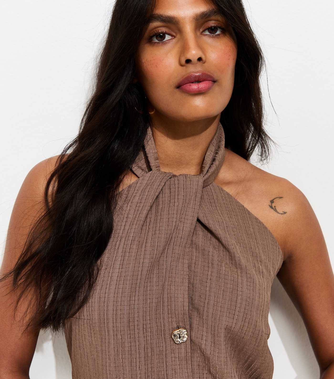 Mink Button Detail Halter Neck Waistcoat  | New Look | New Look (UK)