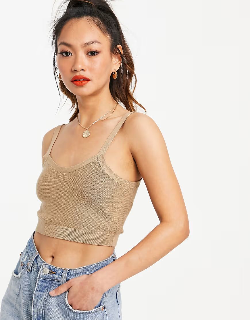 Mango knitted cropped top in beige-Neutral | ASOS (Global)