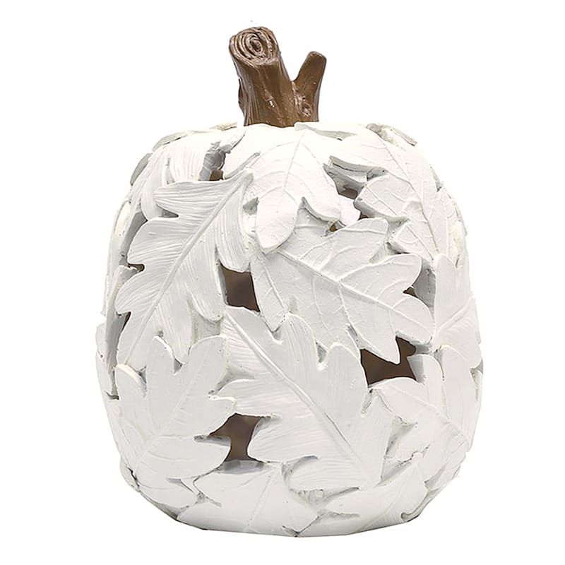 White Leaf Pumpkin Lantern, 8" | At Home