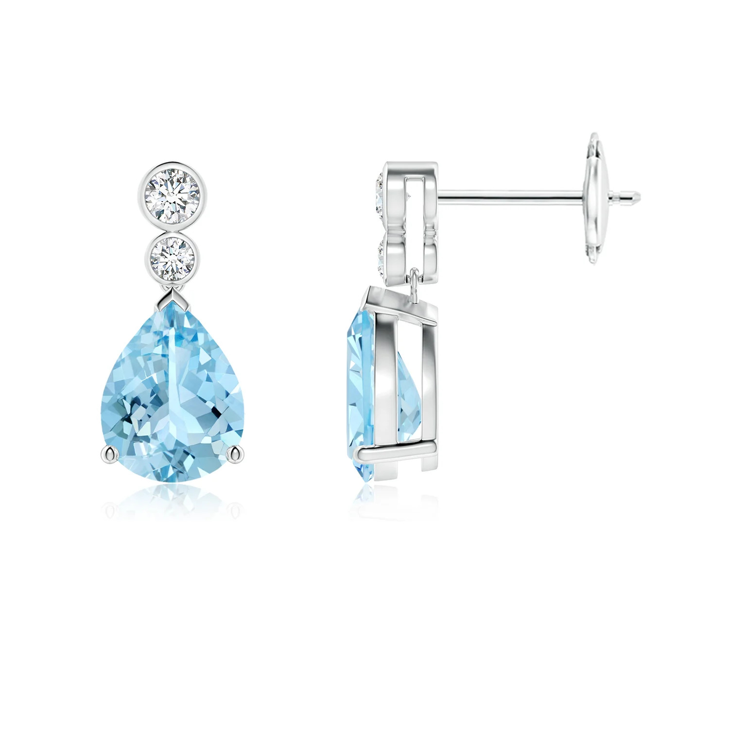 Pear Aquamarine Dangle Earrings with Bezel-Set Diamonds | Angara Inc.