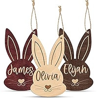 Personalized Easter Basket Tags w Name - Easter Bunny, Walnut - Custom Easter Name Tags, Wooden E... | Amazon (US)