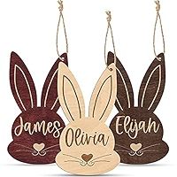 Personalized Easter Basket Tags w Name - Easter Bunny, Walnut - Custom Easter Name Tags, Wooden E... | Amazon (US)