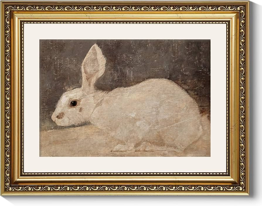 ARPEOTCY Vintage Gold Framed Wall Art, Easter White Rabbit Paintings, Aesthetic Canvas Picture Pr... | Amazon (US)