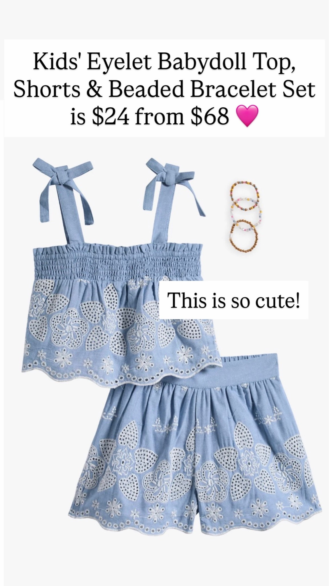 Kids' Eyelet Babydoll Top, Shorts & Beaded Bracelet Set

#LTKKids #LTKSaleAlert