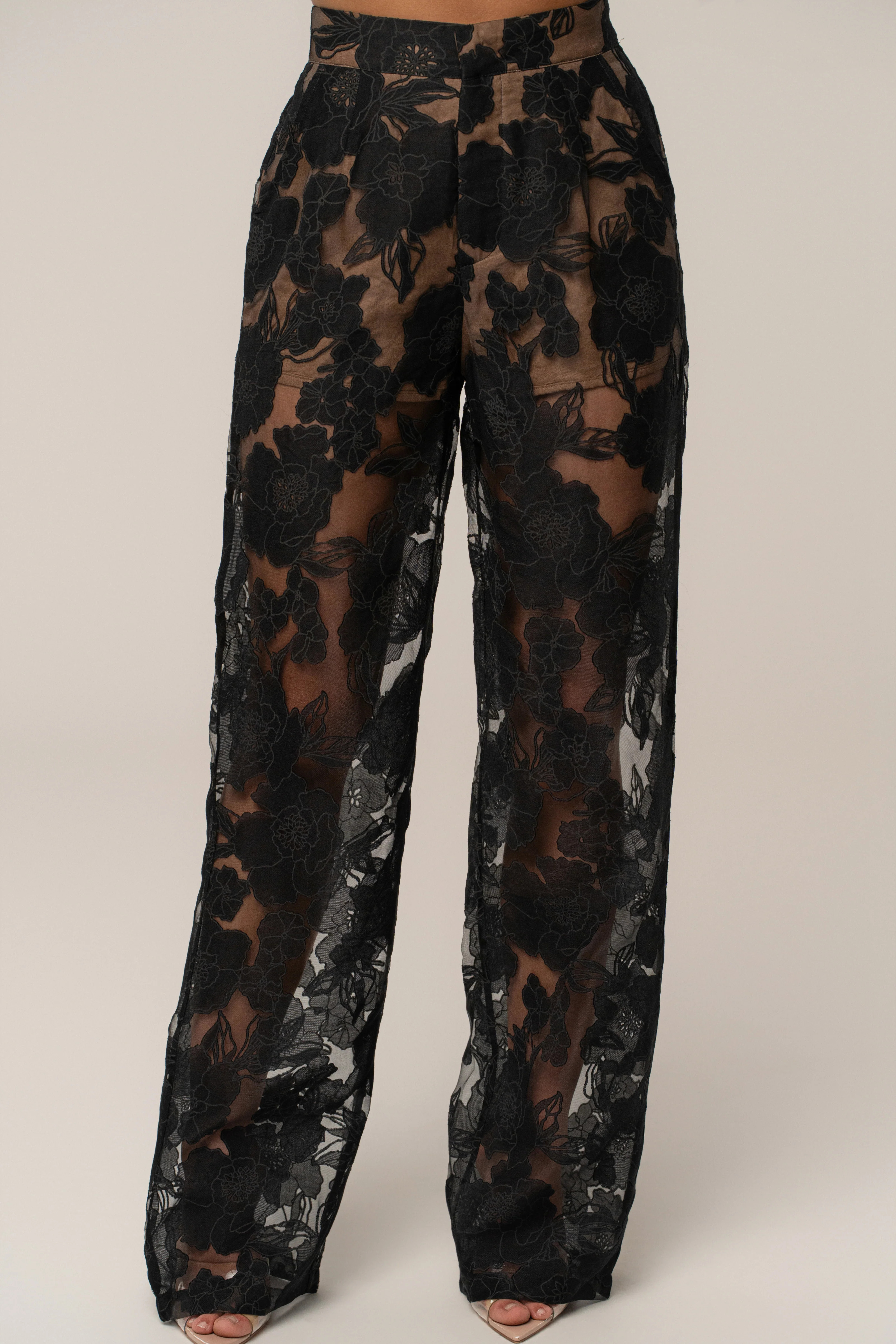 Black Organza Floral Pant | JLUXLABEL US