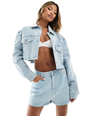 Kyo The Brand denim diamante shorts in light blue wash | ASOS (Global)