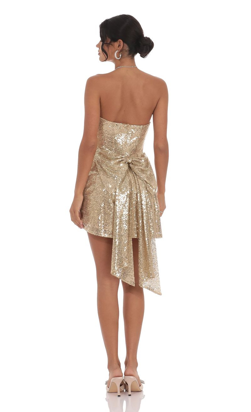 Sequin Back Bow Dress in Gold | Lucy in the Sky
