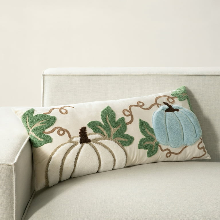 Velvet Applique Embroidered Pumpkin Lumbar Throw Pillow, Back Cushion for Living Room, Bedroom, B... | Walmart (US)