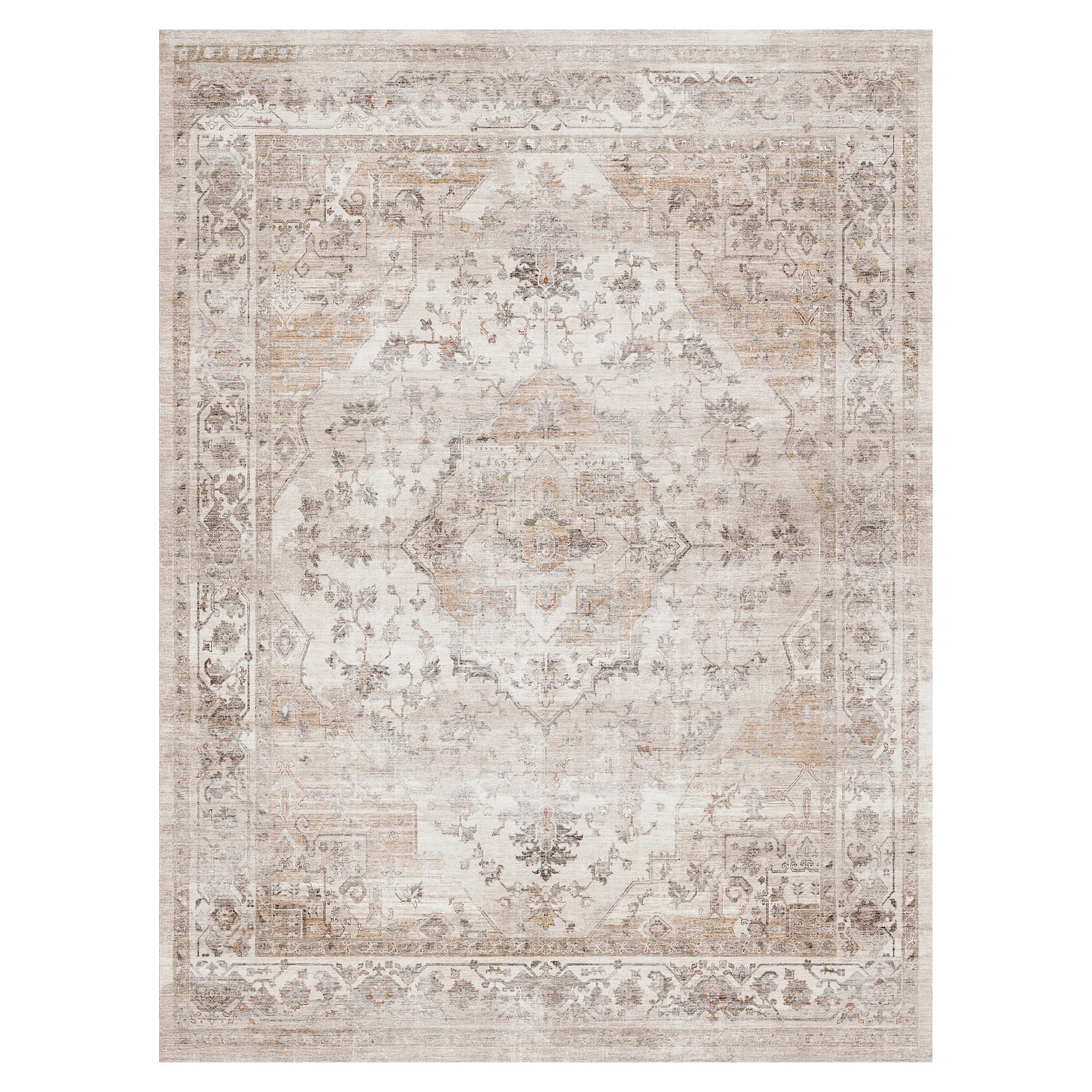 Soft Beige Machine Washable Oriental Area Rug For Living Room, Bedroom | Wayfair North America