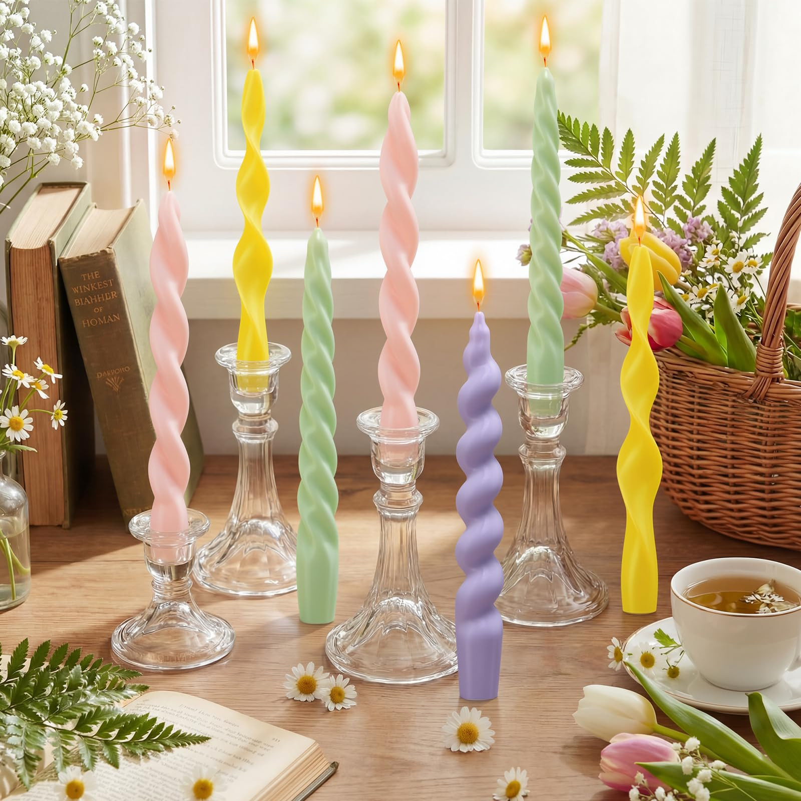 Nuanchu 12 Pcs Easter Spring Spiral Taper Candles Set Pastel Colorful Twisted Wax Candlesticks 7.... | Amazon (US)