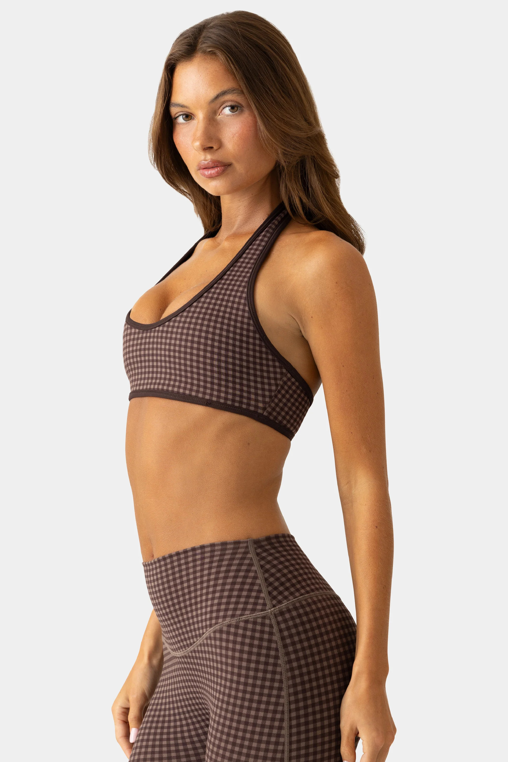 Soft Active Reversible Sports Bra in Espresso Gingham | Bo+Tee