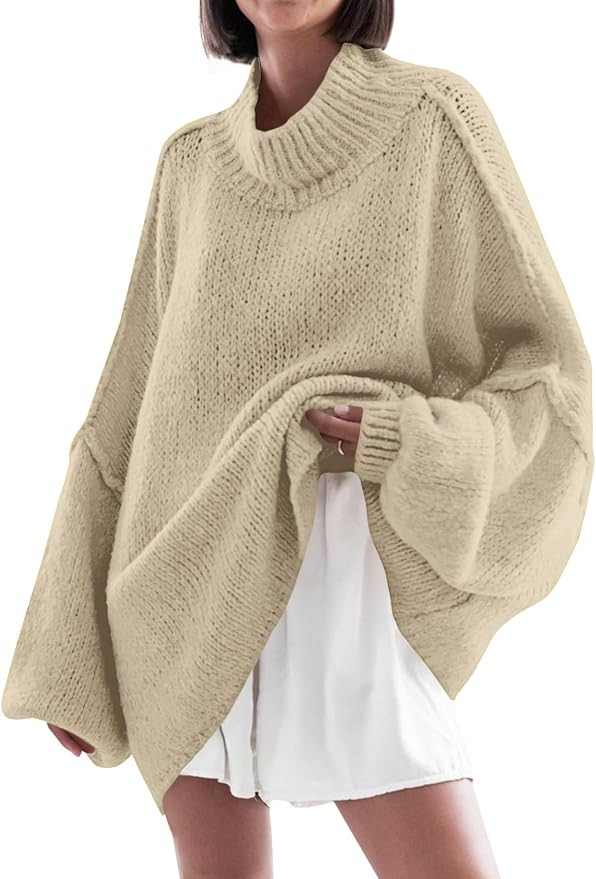 Saodimallsu Womens Oversized Sweaters Mock Neck Fall Winter Tunic Sweater | Amazon (US)