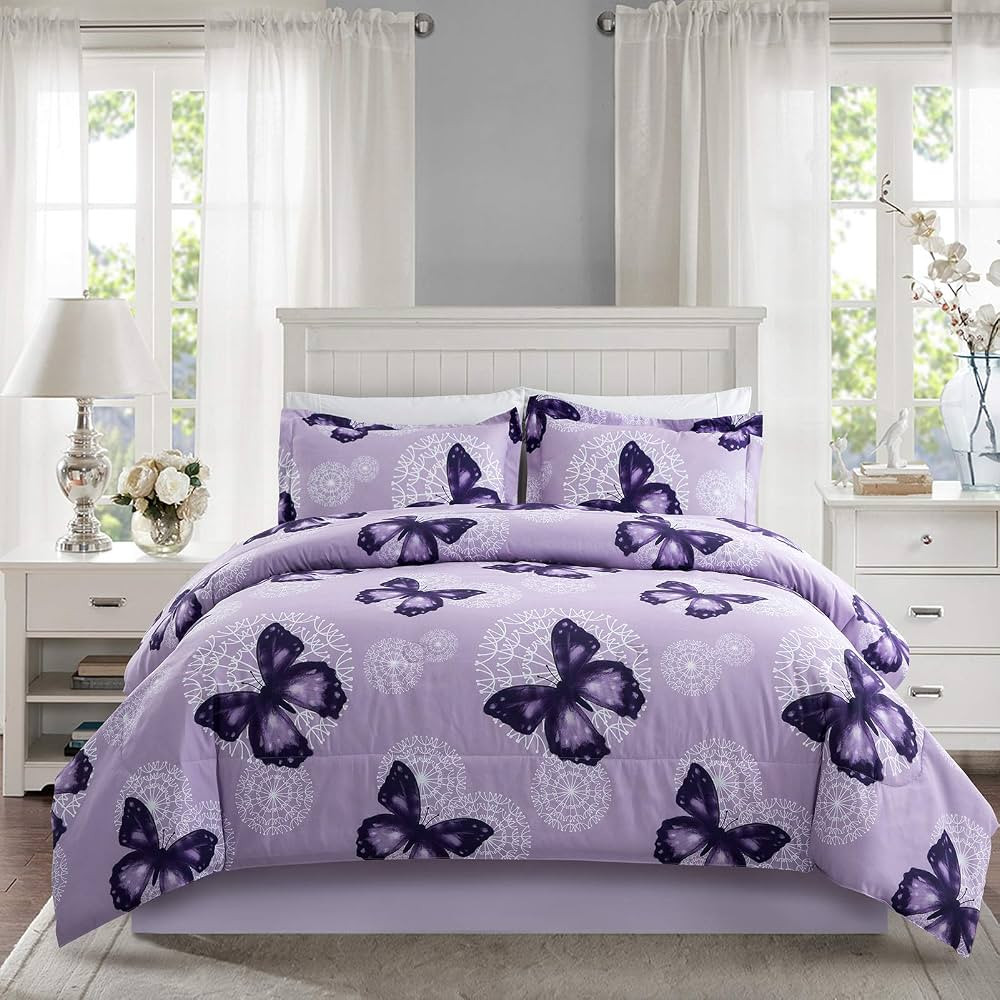 ARTALL Lightweight Microfiber 3 Piece Comforter Set with 2 Shams, Butterfly Pattern Bedding Set, ... | Amazon (CA)