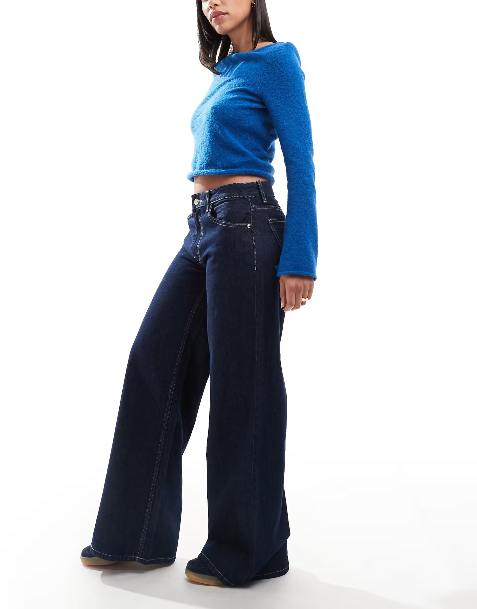 Bershka clean wide leg jeans in authentic dark blue | ASOS (Global)