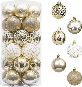 Valery Madelyn 30ct 60mm Elegant White and Gold Christmas Ball Ornaments, Shatterproof Christmas ... | Amazon (US)