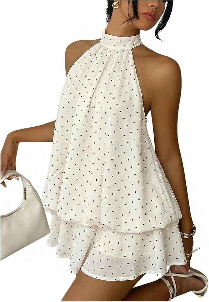 Verdusa Women's Chiffon Halter Drop Waist Wedding Guest Dresses Ruffle Summer Loose Fit Mini Dres... | Amazon (US)