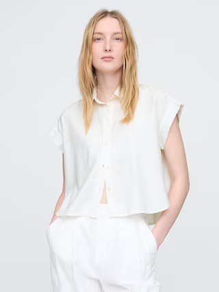 Linen-Blend Cropped Shirt | Gap (US)
