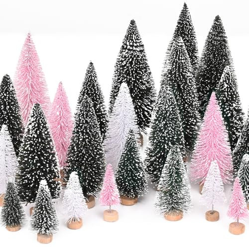 Waipfaru Pink Christmas Decorations, Mini Bottle Brush Christmas Trees, 21 Pcs Miniature Small Pine Trees for Xmas Tabletop Crafts Indoor Table Home Decor (Pink & White) | Amazon (US)
