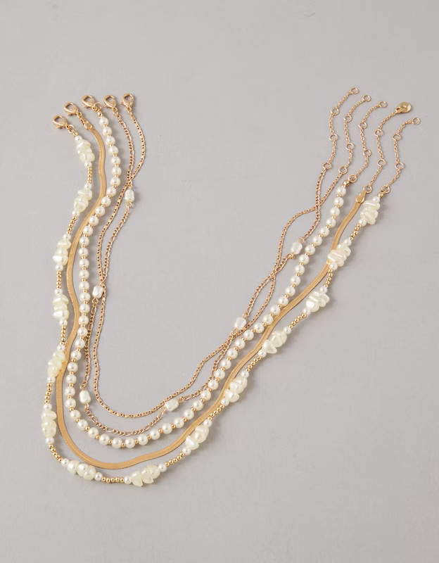 AEO Chipped Pearl Necklace 5-Pack | American Eagle Outfitters (US & CA)