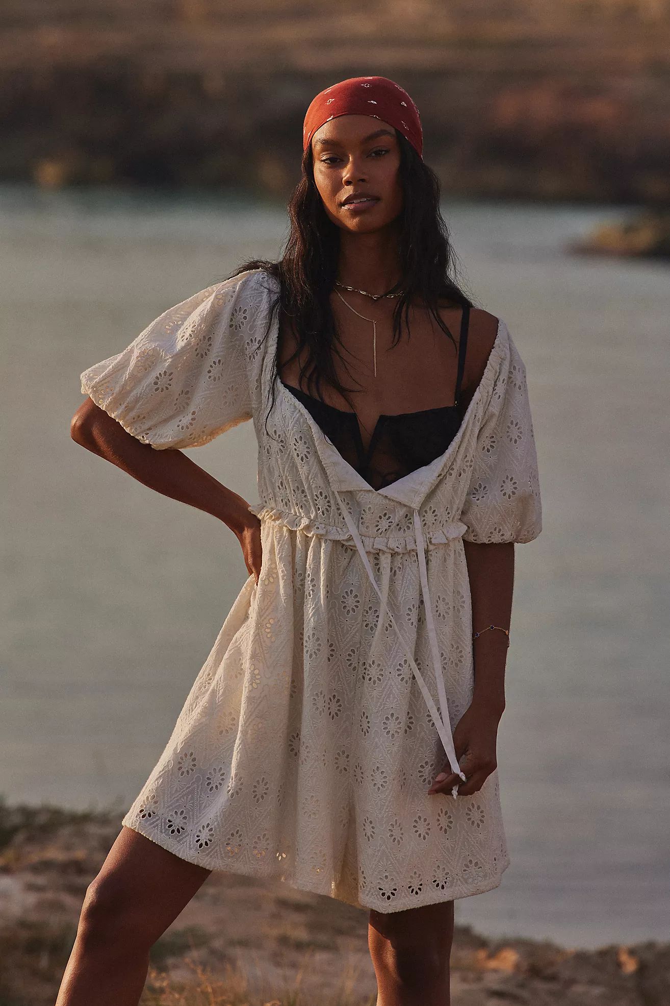 Pilcro Puff-Sleeve Eyelet Romper | Anthropologie (US)