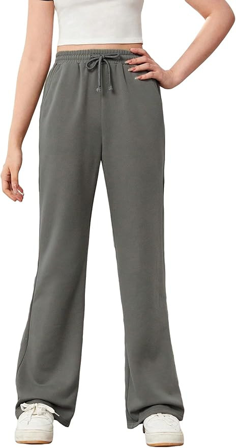 COZYEASE Girls' Flared Leg Sweatpants High Waist Casual Drawstring Jogger Sweatpants with Pocket | Amazon (US)