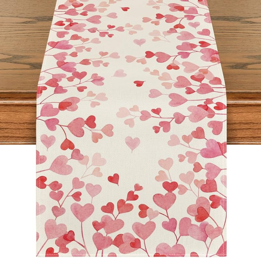Artoid Mode Pink Love Valentine's Day Table Runner, Anniversary Wedding Kitchen Dining Table Deco... | Amazon (US)