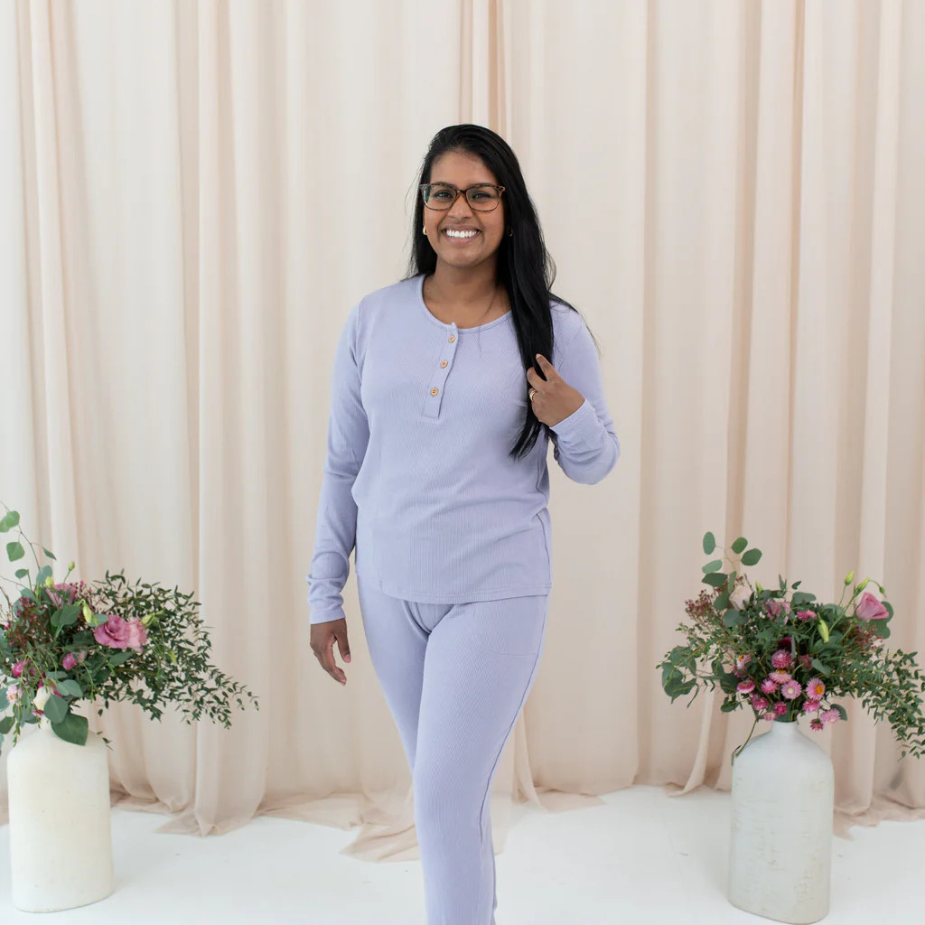 Women's Ribbed Henley Top in Taro | Kyte BABY