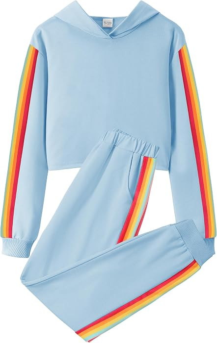 Girls Clothes Hoodies For Girls Activewear Long Sleeve Rainbow Ribbon Sweatshirts And Sweatpants ... | Amazon (US)