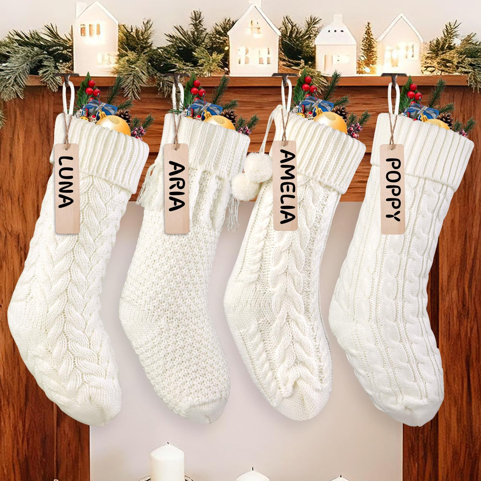 4pcs Christmas Stockings, 18 Inch Large Knit Christmas Stockings Personalized Xmas Hanging Stocki... | Amazon (UK)
