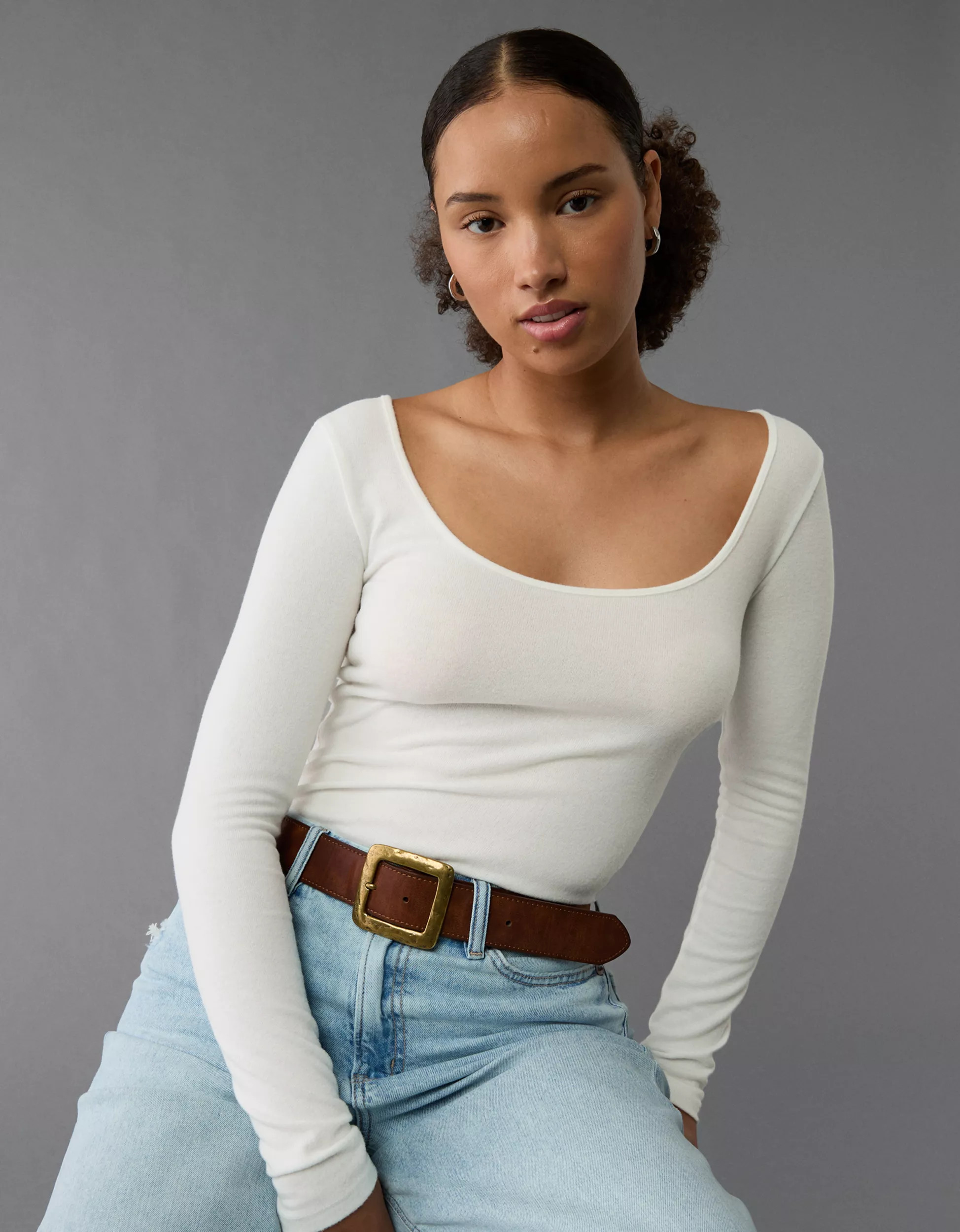 AE Plush Long-Sleeve Scoop Neck Bodysuit | American Eagle Outfitters (US & CA)