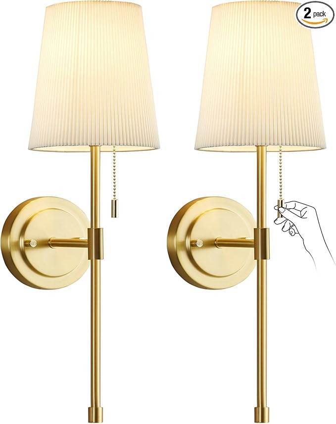 Wall Sconces Set of 2,Retro Industrial Hardwired Wall Lamps with Pull Chain,Bathroom Vanity Sconc... | Amazon (US)