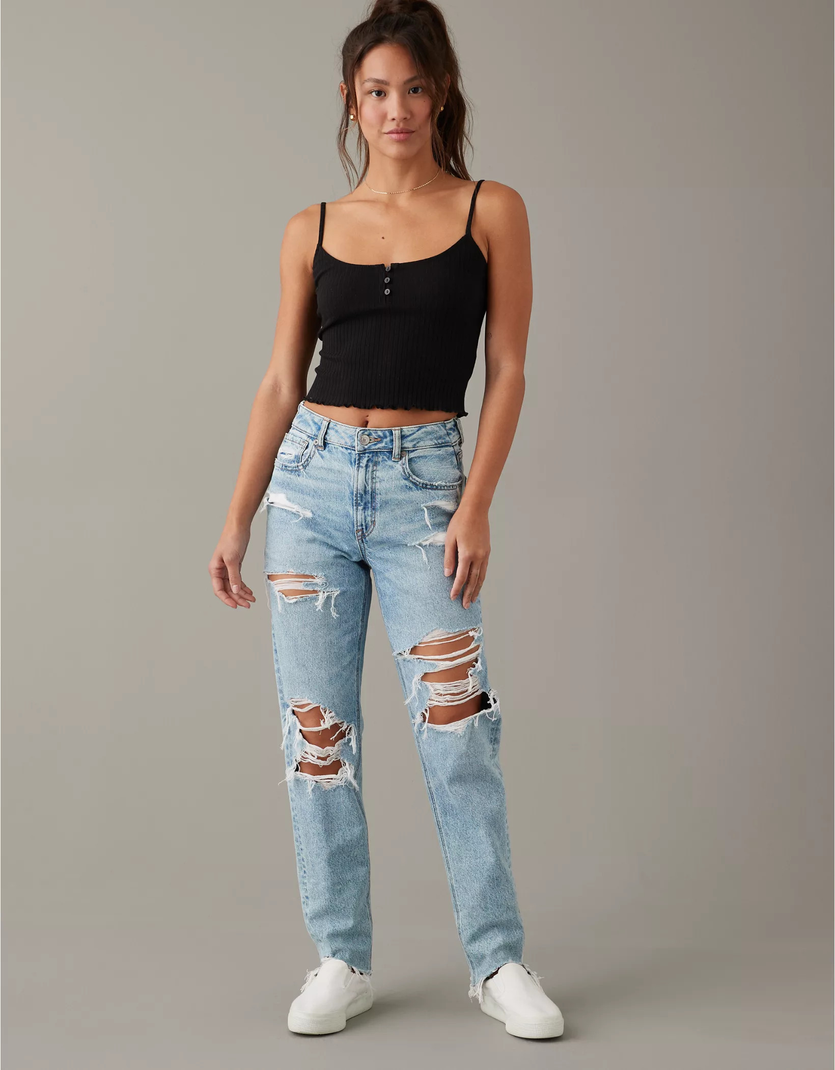 AE Strigid Ripped Mom Jean | American Eagle Outfitters (US & CA)
