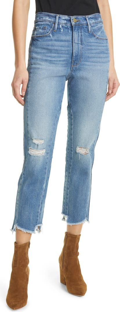 Le Sylvie Distressed Raw Hem High Waist Crop Straight Leg Jeans | Nordstrom