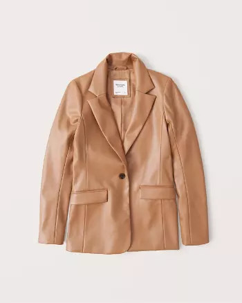 Abercrombie & Fitch Womens Faux Leather Blazer in Brown - Size L | Abercrombie & Fitch US & UK