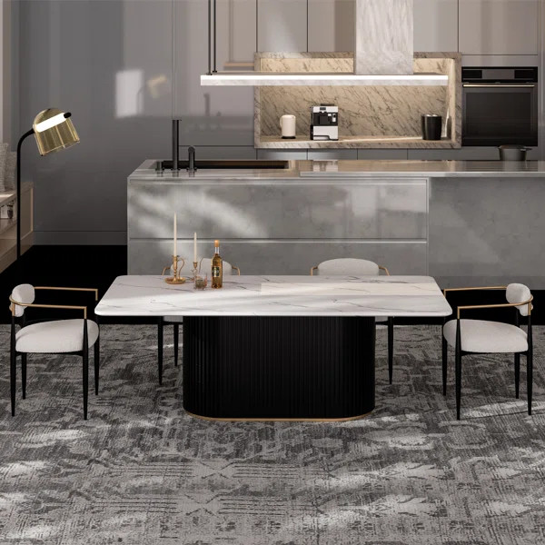 Faux Marble Dining Table for 6, with Metal Pedestal Base | Wayfair North America