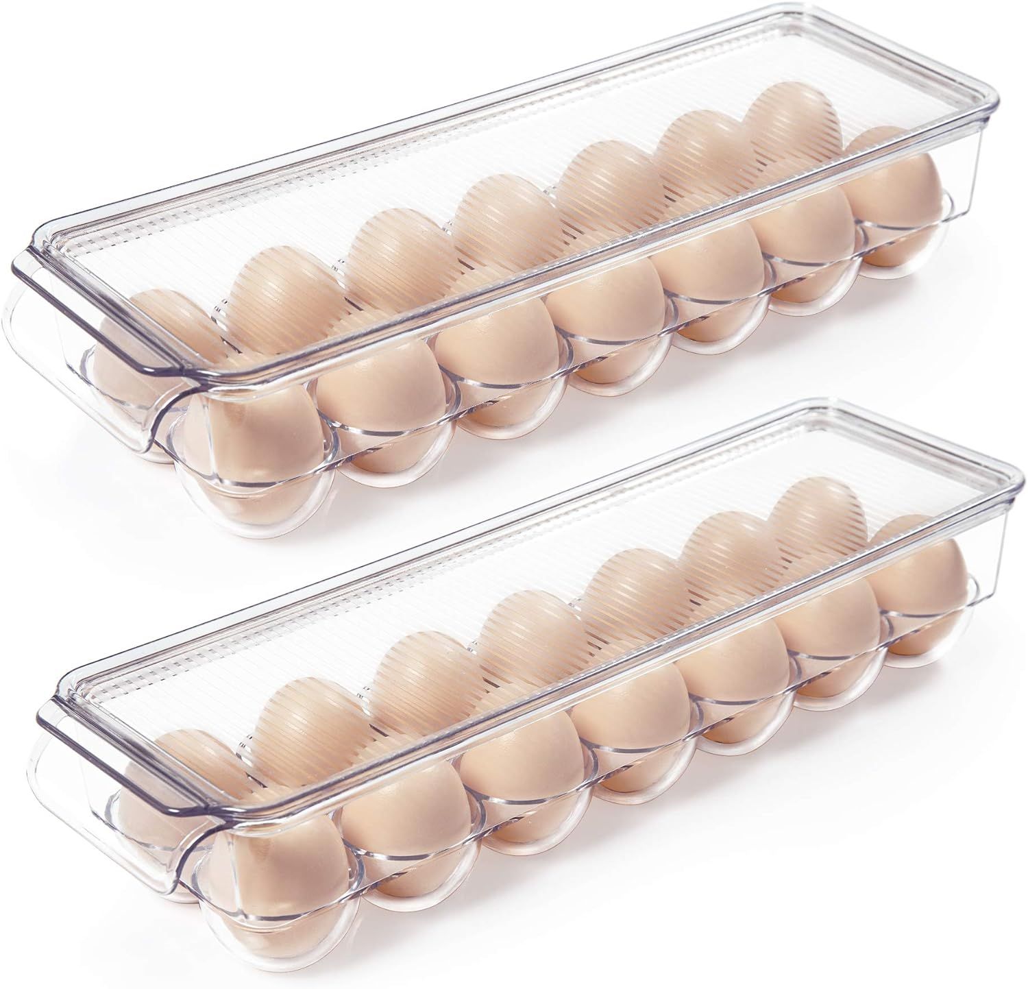 Vtopmart Egg Holder for Refrigerator 2 Pack, Plastic Egg Storage Container for Fridge, Clear Refr... | Amazon (US)