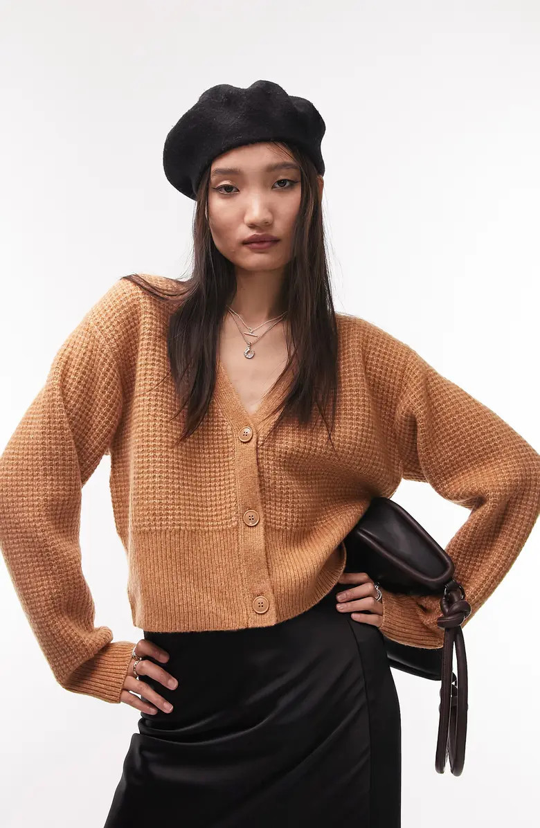 Topshop Waffle Knit Crop Cardigan | Nordstrom | Nordstrom