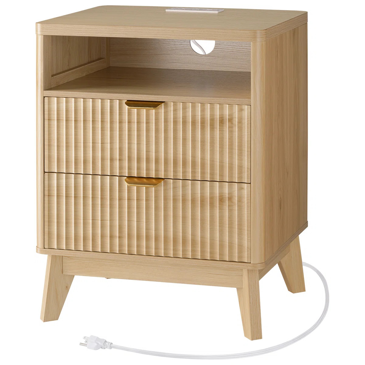 Rhythm Wood Nightstand with Charging Station, Fluted Bedroom Nightstand, Bedside Table Chest, 25.... | Wayfair North America