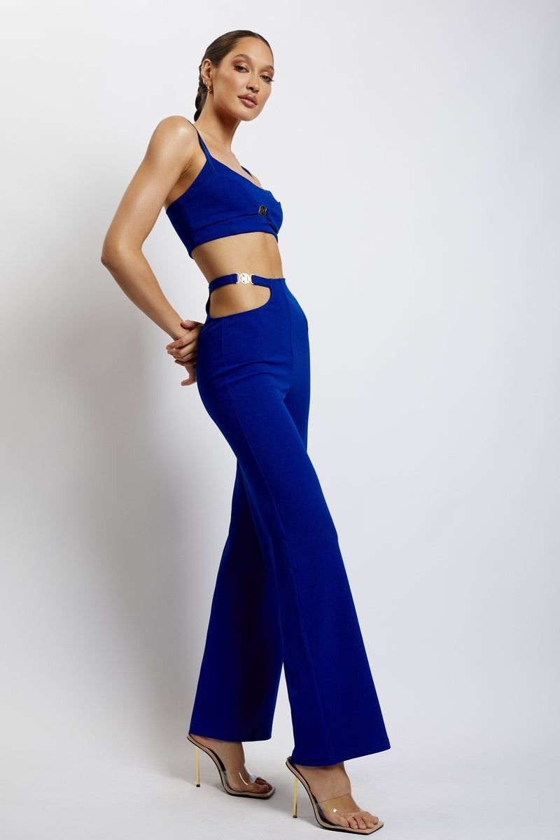Blythe Wide Leg Pants With Cut Out - Cobalt Blue | MESHKI US