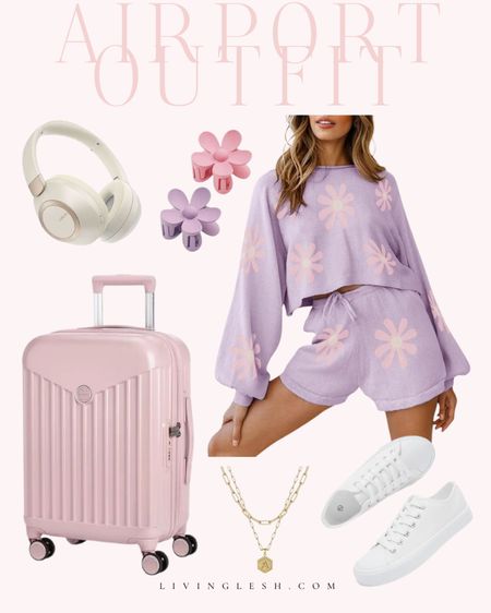 Airport outfit | Travel outfit | Casual outfit | Amazon outfit | Amazon fashion | Matching set | Carry on suitcase | White sneakers | Flower hair clips | Wireless headphones

#LTKFindsUnder50 #LTKStyleTip #LTKTravel