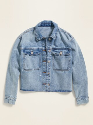 Frayed-Hem Cut-Off Boyfriend Jean Jacket for Women | Old Navy (US)