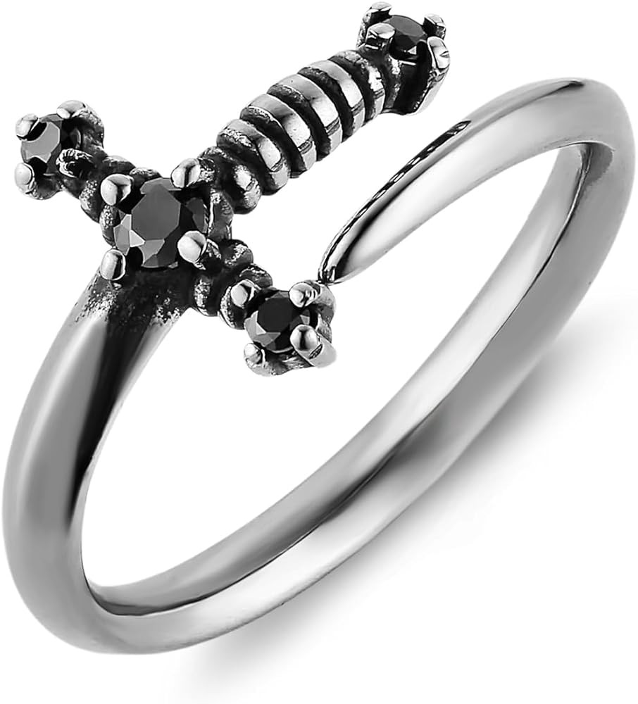 HZMAN Sword Ring for Men Women Stainless Steel Retro Gothic Punk Knight Dagger Rings Jewelry Gift | Amazon (US)