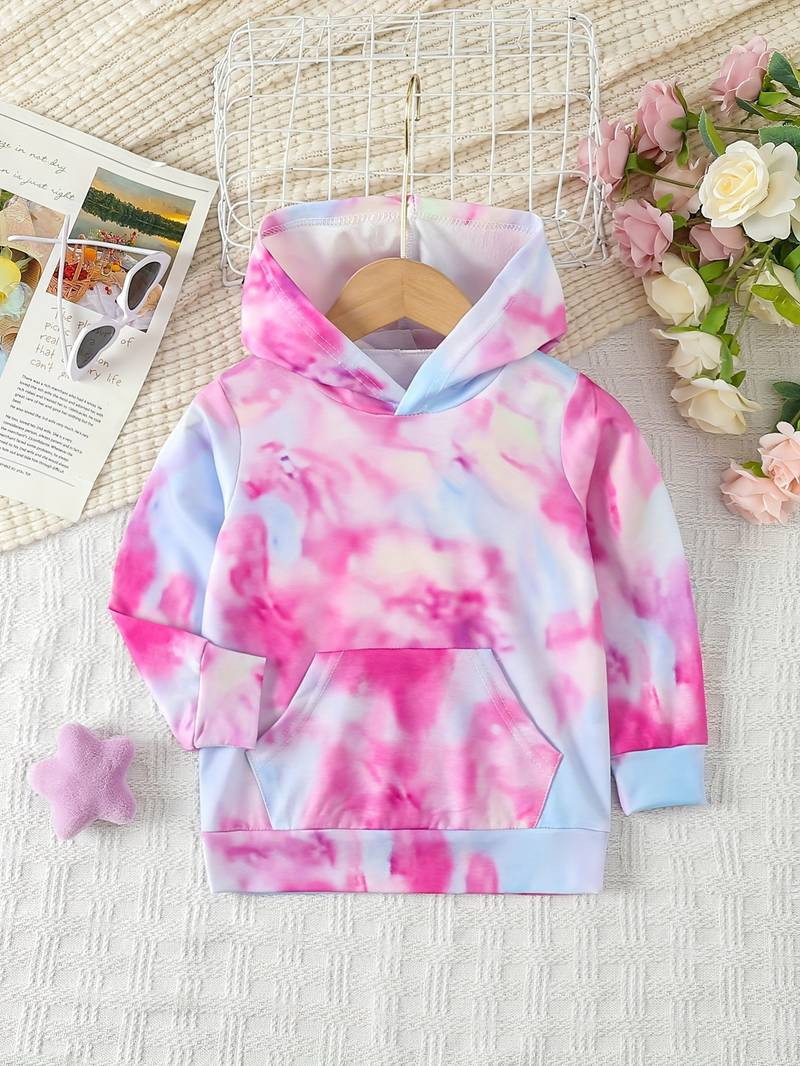 Girl's Tie-dye Print Hooded Sweatshirt Pocket Front Hoodie Casual And Versatile | Temu Affiliate Program