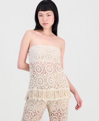 And Now This Women's Cotton Crochet Strapless Top, Macy's Exclusive - Flax | Macy's